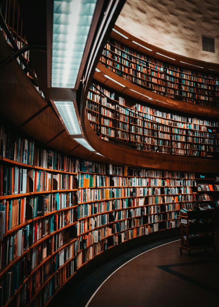 A library with hundreds of books on the shelf.